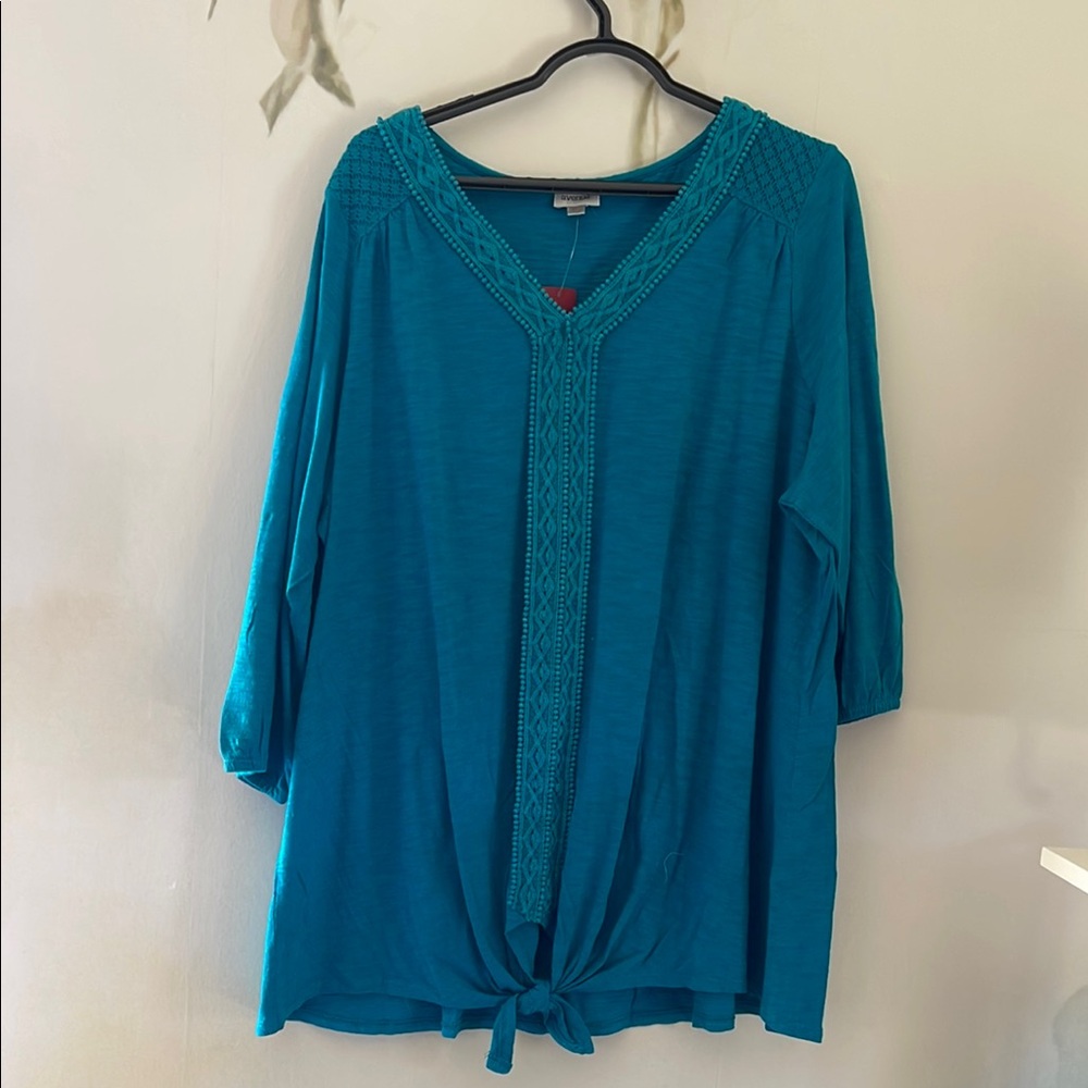 COPY - Avenue Blue 3/4 Sleeve Tie Front Tunic Knit Top